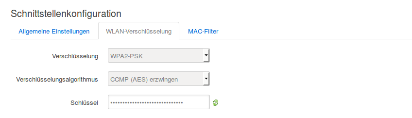 Einstellung des Verschlüsselungsverfahrens WPA2-PSK mit CCMP (AES)